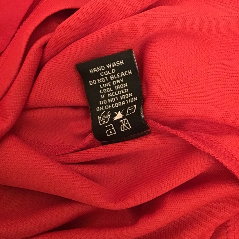 MSK 20W Dress Flowy Chiffon Sleeveless Midi Red Rhinestones Flattering Lined - Picture 14 of 16